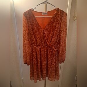NWOT Women's Orange Floral Wrap Dress